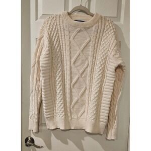 Aelfric Eden Cable Knit Sweater Large Cream Oversized Chunky Fisherman Pullover
